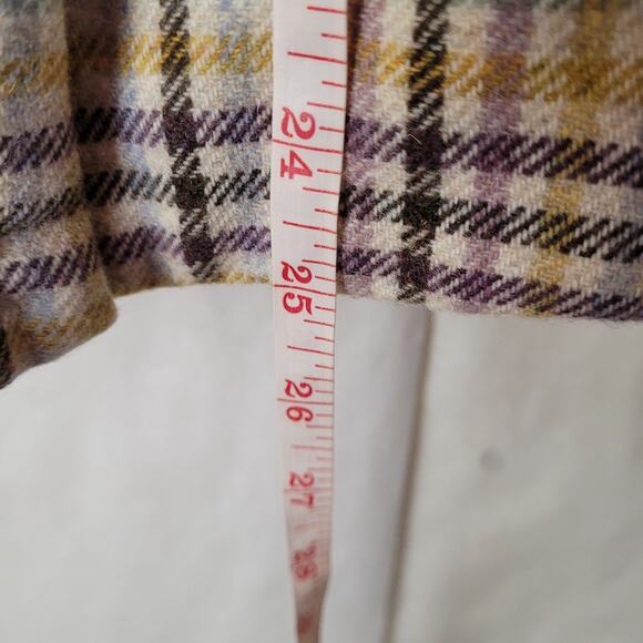 Vintage L.L. Bean wool oatmeal check plaid leather button jacket Size 18 Preppy - Picture 10 of 12